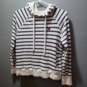 Tommy Hilfiger White and Blue Striped Nautical Vibes Hoodie M